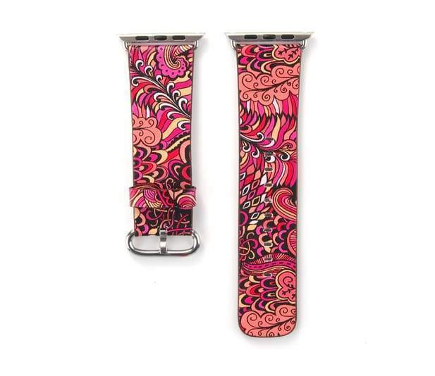 Accessories Red / 38mm / 40mm Apple Watch Series 5 4 3 2 Band, Elegant Floral Printed Leather Loop Watch Band for 38mm, 40mm, 42mm, 44mm
