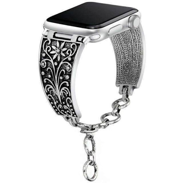 accessories Silver Black A / 38mm / 40mm Apple Watch Series 5 4 3 2 Band, Silver Apple watch band cuff. Vintage Link Bracelet Women Strap, Metal Carved iWatch, 38mm, 40mm, 42mm, 44mm