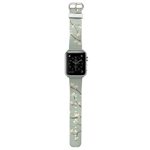 Accessories Silver buckle with light green leather / 38mm / 40mm Apple Watch Series 5 4 3 2 Band, Flower Blue strap, Original Magnolia Bracelet Fashion Genuine Cow Leather Watchband 38mm, 40mm, 42mm, 44mm