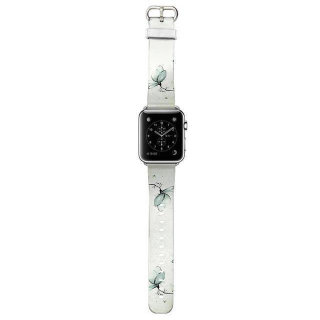 Accessories Silver buckle with white leather / 38mm / 40mm Apple Watch Series 5 4 3 2 Band, Flower Blue strap, Original Magnolia Bracelet Fashion Genuine Cow Leather Watchband 38mm, 40mm, 42mm, 44mm