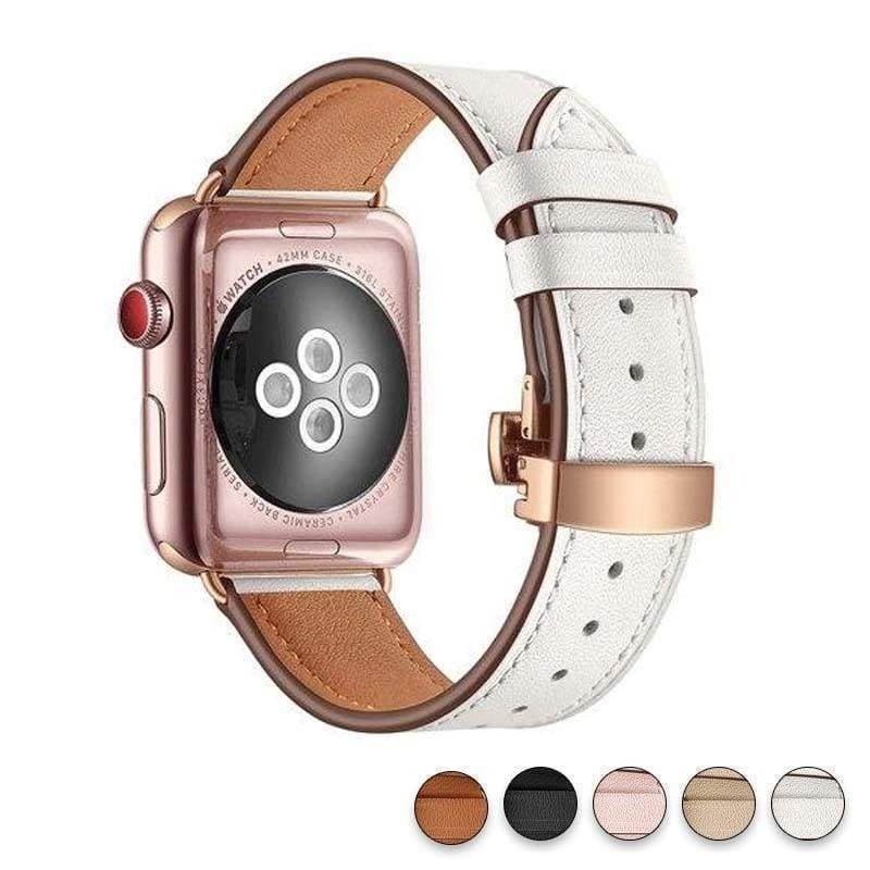 Genuine Leather Strap Replacement Wrist Band For Apple Watch, Loop With  Metal Clasp Buckle Bumper Accessory, 42mm iWatch Sport Nike Series 1 2 3  Edition Men Women, Space Gray 42 Tan 