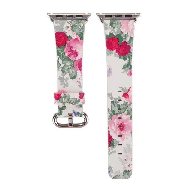 Accessories White Floral / 38mm/40mm Apple Watch band Strap, Chinese Ink Painting Flower Vegan Leather,  44mm/ 40mm/ 42mm/ 38mm Wristband for iWatch Series 1 2 3 4