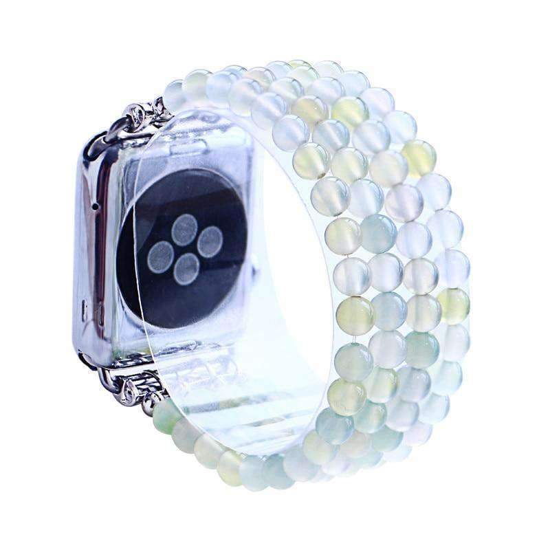 Apple Agate Beads Watchband For iWatch Natural Stone Apple Watch Strap Women 44mm/ 40mm/ 42mm/ 38mm Elastic Bracelet Replacement Wrist Band