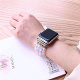 Apple Agate Beads Watchband For iWatch Natural Stone Apple Watch Strap Women 44mm/ 40mm/ 42mm/ 38mm Elastic Bracelet Replacement Wrist Band