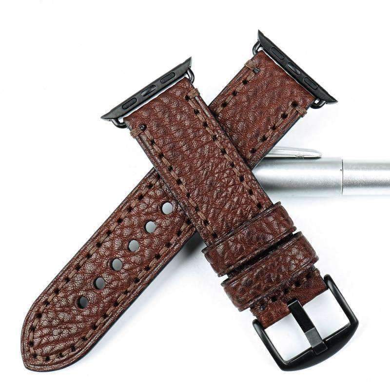 Apple Apple Watch Band, Genuine Cow Leather Strap With Adapter Fits  44mm/ 40mm/ 42mm/ 38mm Series 1 2 3 4 Black iWatch Bracelet Watchband