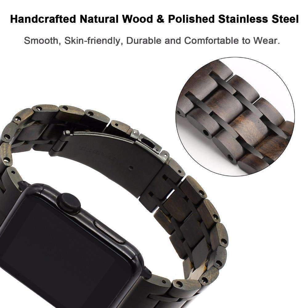 Apple Apple Watch band wood, Stainless Steel mix Watchband for iWatch  38mm 40mm 42mm 44mm Fits Series 1 2 3 4