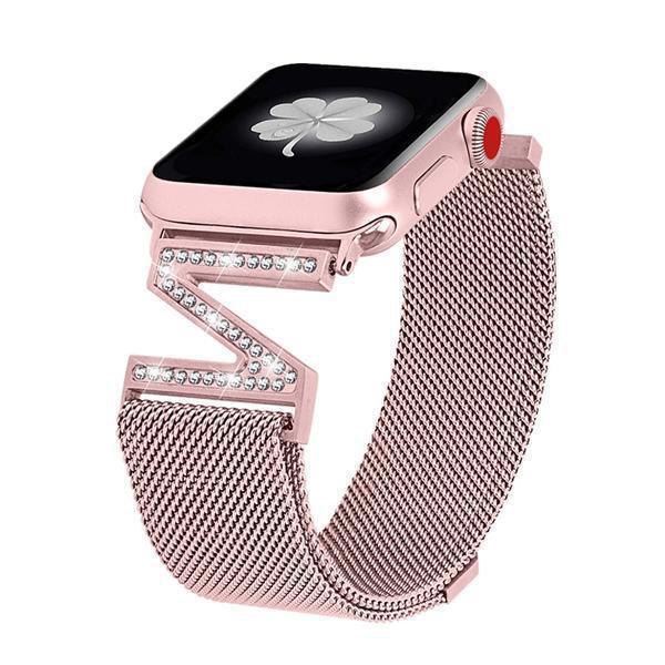 Apple Apple watch Milanese mesh magnetic sport Loop,  stainless steel metal Bracelet Diamond bling woman strap, 38mm 42mm 40mm 44mm iwatch series 5 4 3