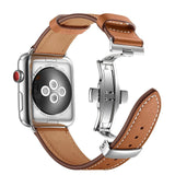 Apple Apple Watch Series 5 4 3 2 Band, Leather Strap Butterfly Clasp watchband Bracelet and Pin Buckle 38mm, 40mm, 42mm, 44mm US Fast Shipping