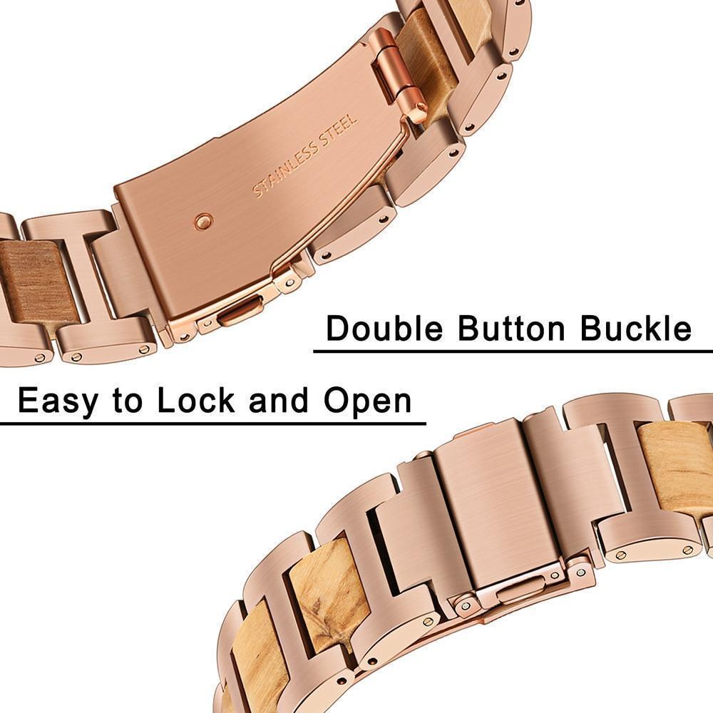 Apple Apple Watch Series 5 4 3 2 Band, Nature Wood & Stainless Steel Wrist Strap Bracelet Watchband for iWatch 38mm 40mm, 42mm, 44mm