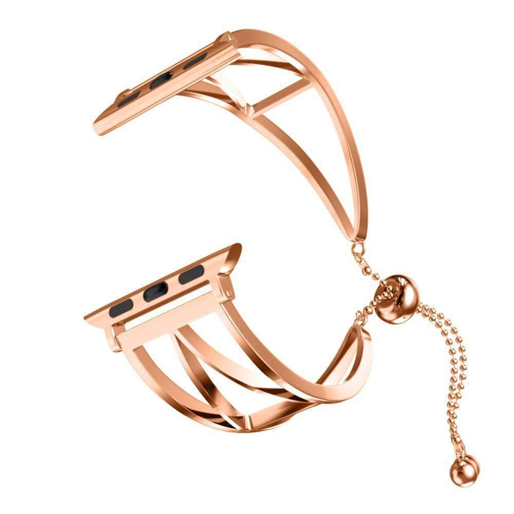 Apple Apple Watch Series 5 4 3 2 Band, Rose Gold Stainless Steel Bangle Cuff Bracelet Double bead buckle 38mm, 40mm, 42mm, 44mm