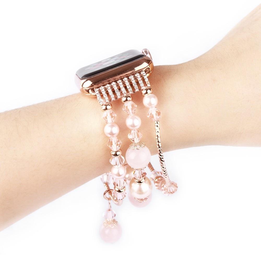Apple Apple Watch Series 5 4 3  Band, Agate Beads Pearl Bracelet stretch Strap, iWatch Women Watchband Adapters 38mm, 40mm, 42mm, 44mm