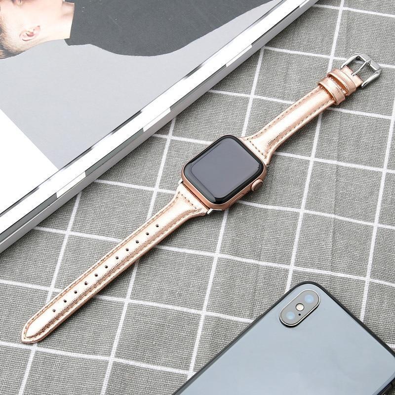 Apple Band for Apple Watch Leather Bnad 38mm 42mm 40mm 44mm Rose Gold Silver Strap For Apple Watch Bracelet Series 4 3 2 1 For Women