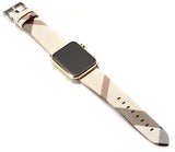 Apple Beige / 42mm Apple Watch band plaid checkered leather with Silver Metal Connector, Replacement strap for iWatch 38mm, 40mm, 42mm, 44 mm, series 4 3 2 1