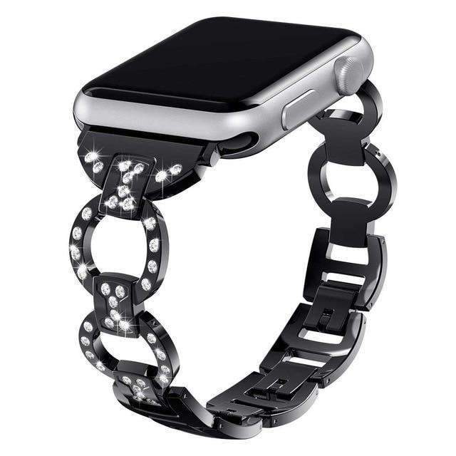 Apple Black / 38mm/40mm Apple Watch bling diamond band, 38mm 40mm 42mm 44mm, Luxury Stainless Steel Link Strap For iWatch Series 3 2 1 - US Fast shipping