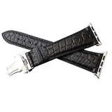 Apple Watch Band Genuine Crocodile Leather Silver Butterfly Buckle Strap