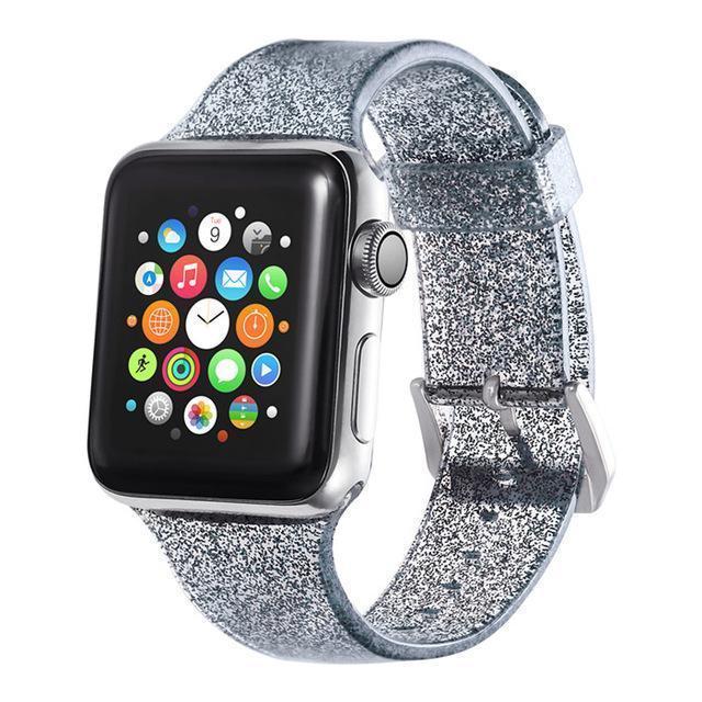 Apple black / 38mm/40mm Sport Soft glitter Silicone Strap For Apple Watch Series 4 3 2 1 44mm 40mm 42mm 38mm Band Replacement Strap Wristband For iWatch Band - US Fast shipping