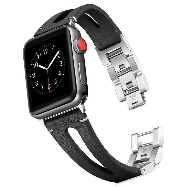 Apple black / 38mm and 40mm Faux Leather watch band for Apple Watch Bands 38mm 42mm 40mm 44mm Bracelet for iWatch Series 4 3 2 1 women/Men