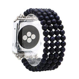Apple Black / 38mm Apple watch band bracelet lapis Natural Stone Watchband For iWatch, Blue Sandstone Women Elastic Watch strap  44mm/ 40mm/ 42mm/ 38mm