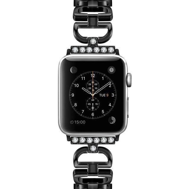 Apple Black / 38mm Apple watch band, women crystal diamond bling link bracelet strap, Stainless Steel metal wrist belt watchband Iwatch For 44mm  42mm 40 mm 38mm series  5 4 3