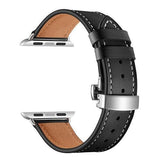 Apple black / 38mm Apple Watch Series 5 4 3 2 Band, Leather Strap Butterfly Clasp watchband Bracelet and Pin Buckle 38mm, 40mm, 42mm, 44mm US Fast Shipping