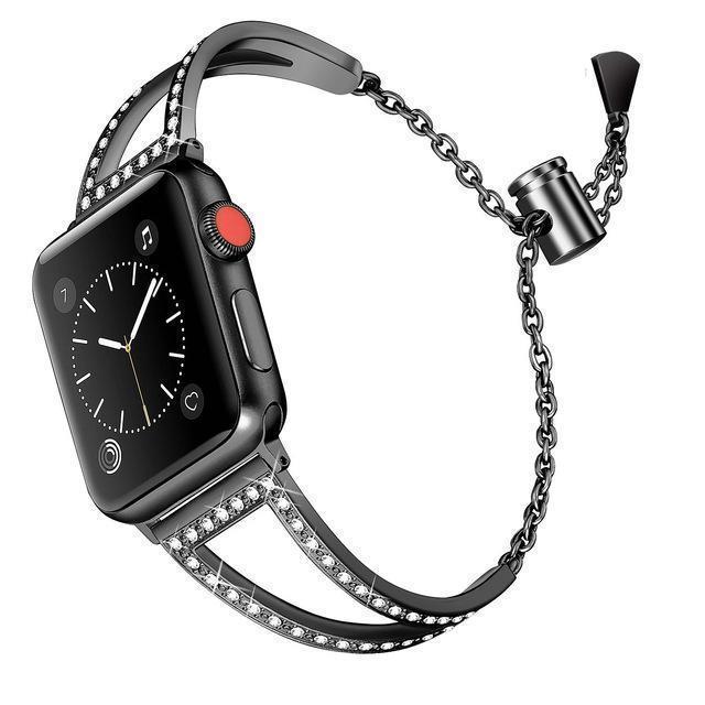 Apple black / 38mm Apple Watch Series 5 4 3 2 Band, New Diamond Watch Bands, Stainless Steel Strap Women Bracelet 38mm, 40mm, 42mm, 44mm - US Fast Shipping