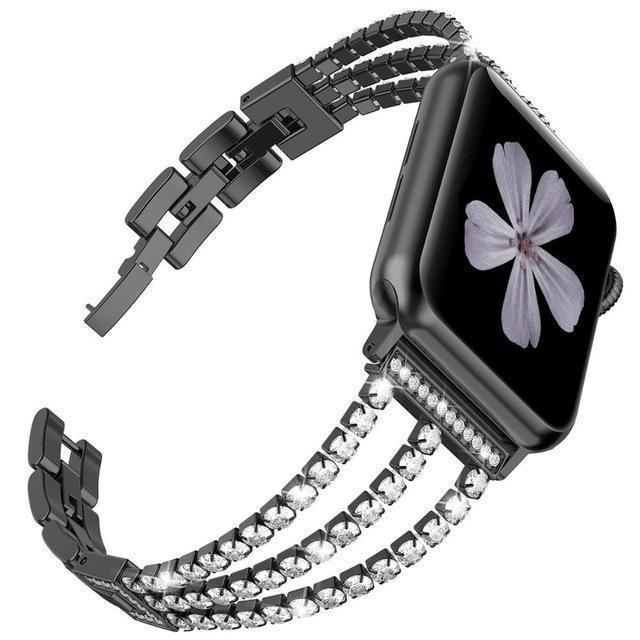 Apple black / 38mm Apple Watch Series 5 4 3 2 Band, New Women Diamond Watch Stainless Steel strap Sport Bracelet 38mm, 40mm, 42mm, 44mm