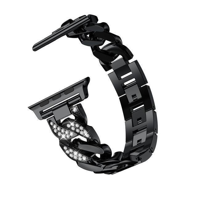 Women Boho Chic Apple Watch Band 38 40 42 44 45 Black Leather Chain Bracelet  8-1