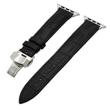 Apple Black / 38mm Faux Leather Watchband for 38mm 40mm 42mm 44mm iWatch Apple Watch Series 4 3 2 1 Band Butterfly Buckle Strap Bracelet