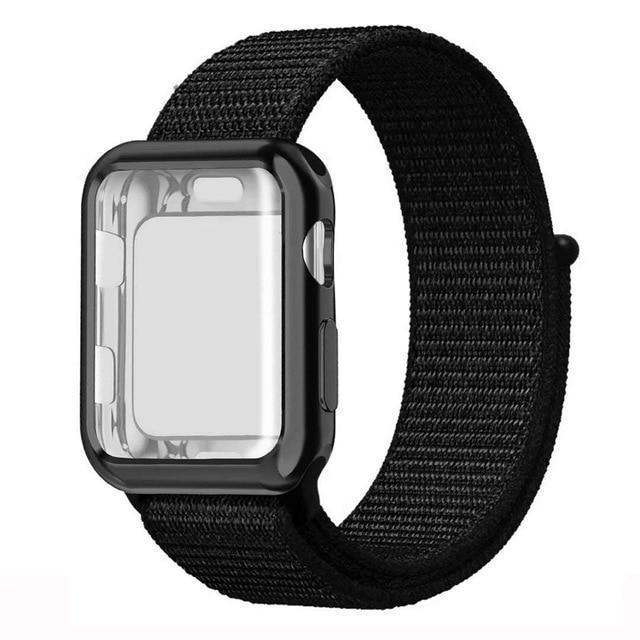 Apple black / 38mm Nylon Sport Loop band with case For Apple Watch 38mm 42mm 40mm 44mm screen protector iWatch series 4 3 2 1 sport bracelet strap