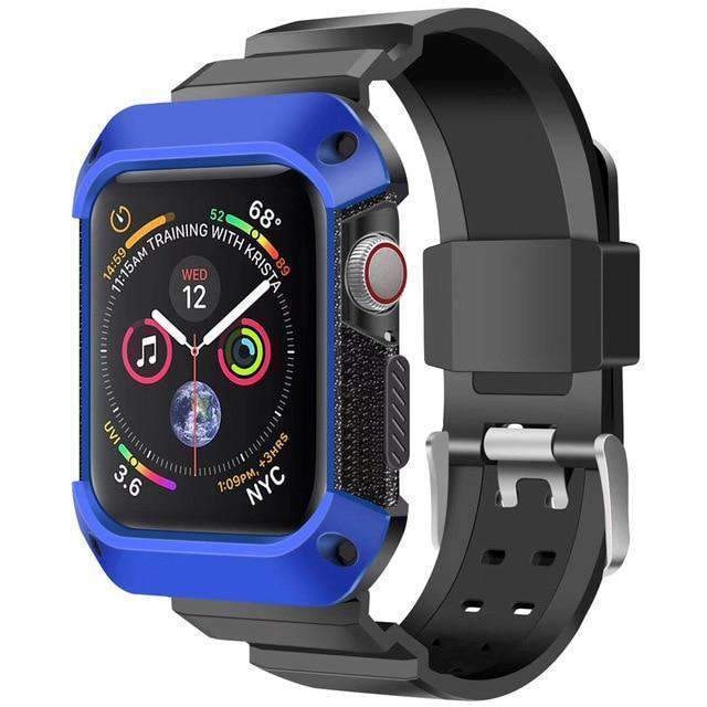 Apple black blue / 38mm/40mm Apple Watch band Sport Case strap silicone waterproof For  44mm 40mm iwatch Series 4 correa Rugged TPU screen Protective cover & bracelet wrist belt