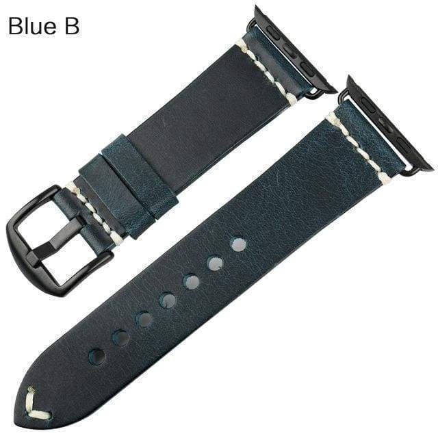 Apple Black buckle with blue leather / 42mm / 44mm Apple Watch Series 5 4 3 2 Band, Vintage Greased Leather Fashion Watchband Bracelet Watch Band 38mm, 40mm, 42mm, 44mm