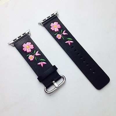 Apple Black / For Apple watch 38 Faux Leather Watchband For Apple Watch 38mm 42mm Red Flower Embroidery Women Men Replace Bracelet Strap Band for iwatch 1 2 3