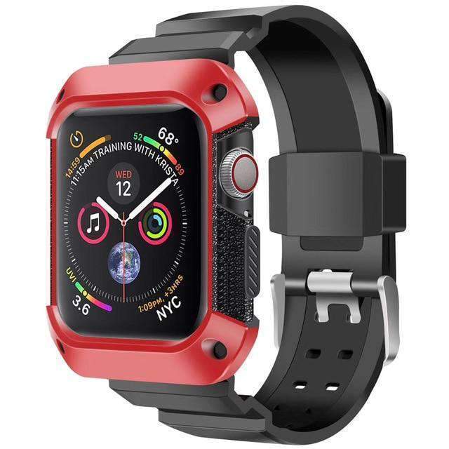 Apple black red / 38mm/40mm Apple Watch band Sport Case strap silicone waterproof For  44mm 40mm iwatch Series 4 correa Rugged TPU screen Protective cover & bracelet wrist belt