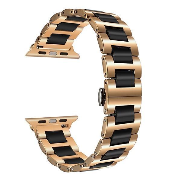 Apple Black Rose Gold / 38mm Ceramic + Stainless Steel Watchband for iWatch Apple Watch 38mm 40mm 42mm 44mm Series 1 2 3 4 Band Wrist Strap Bracelet