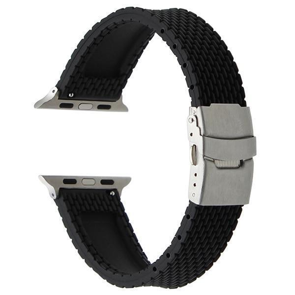 Apple Black S / 38mm Silicone Rubber Watchband for iWatch Apple Watch 38mm 40mm 42mm 44mm Band Series 5 4 3 2 1 Steel Safety Clasp Strap Bracelet