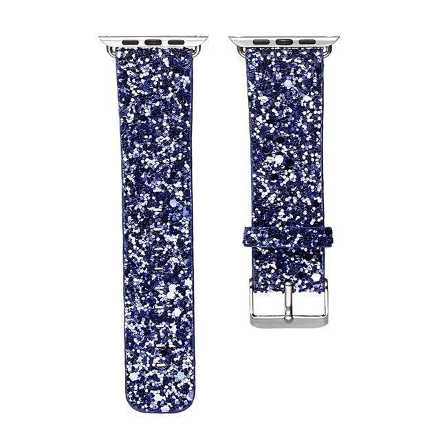 Apple Blue / 38mm / 40mm Apple Watch Series 5 4 3 2 Band, Luxury Apple Watch Sparkle Glitter Bling Leather Band 38mm, 40mm, 42mm, 44mm - US Fast Shipping