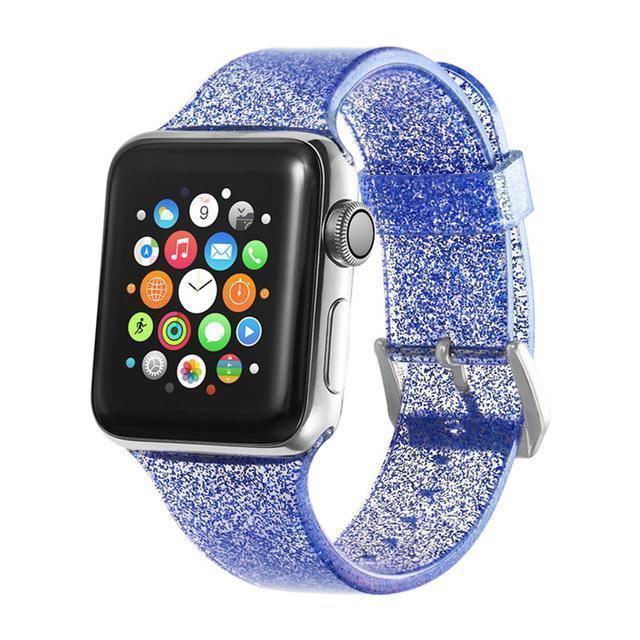 Apple blue / 38mm/40mm Sport Soft glitter Silicone Strap For Apple Watch Series 4 3 2 1 44mm 40mm 42mm 38mm Band Replacement Strap Wristband For iWatch Band - US Fast shipping