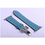 Apple blue / 38mm Apple Watch Series 5 4 3 2 Band, Leather strap Deployment Buckle watch Strap watchband Hermes 38mm, 40mm, 42mm, 44mm - US Fast Shipping