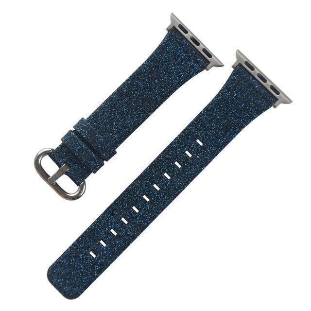 Apple Blue / 38mm Christmas Shiny Glitter Leather Bling Luxury Bracelet Strap for Apple Watch Band Series 4 3 2 1 for iwatch 40MM 44MM 38MM 42MM