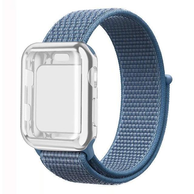 Apple blue / 38mm Nylon Sport Loop band with case For Apple Watch 38mm 42mm 40mm 44mm screen protector iWatch series 4 3 2 1 sport bracelet strap