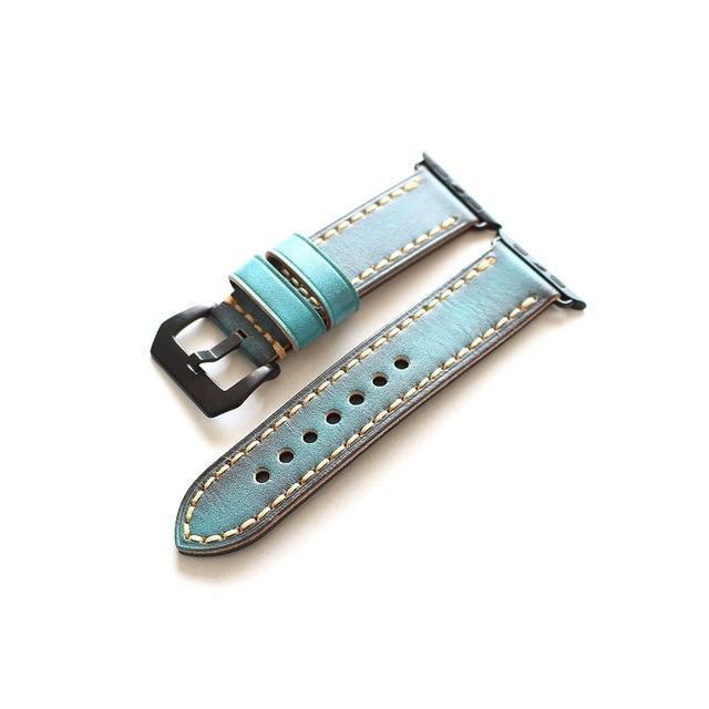 Apple Blue Black buckl / 38mm Handmade Italian Leather For Iwatch Watchbands,Burnish Leather 42MM Apple Watch Men's Strap,Fast Shipping