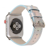 Apple Blue / for 38mm 40mm Apple Watch iridescent Metallic shine Faux Leather Watchband iwatch 4 40mm 44mm 38mm 42mm  Replacement Bracelet Strap