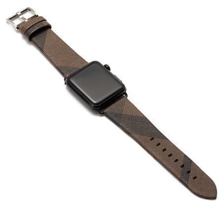 Apple Brown / 42mm Apple Watch band plaid checkered leather with Silver Metal Connector, Replacement strap for iWatch 38mm, 40mm, 42mm, 44 mm, series 4 3 2 1