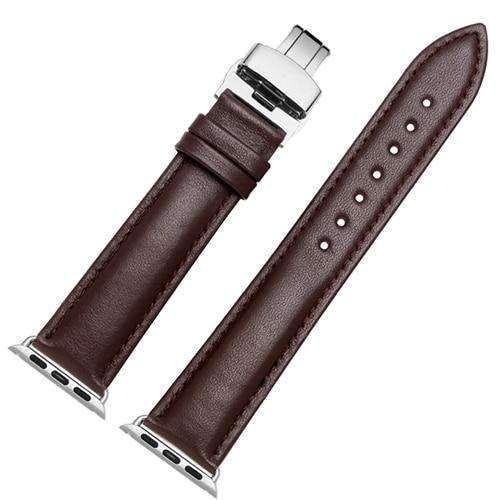 Apple Brown B / 38mm / 40mm silver adapter Apple Watch Series 5 4 3 2 Band, High Quality Genuine Leather Watchbands Black Brown Soft Sow Leather Strap 38mm, 40mm, 42mm, 44mm