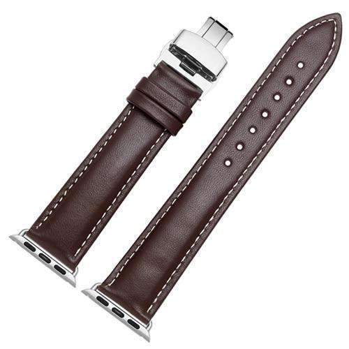 Apple Brown White B / 38mm / 40mm silver adapter Apple Watch Series 5 4 3 2 Band, High Quality Genuine Leather Watchbands Black Brown Soft Sow Leather Strap 38mm, 40mm, 42mm, 44mm