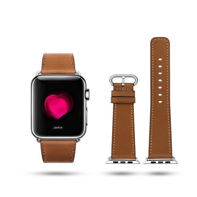 Apple Brown with tan / 38mm Apple Watch Series 5 4 3 2 Band, Sport Edition, High Quality Calf Faux leather Watchband 38mm, 40mm, 42mm, 44mm