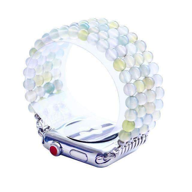 Apple Chartreuse / 38mm Agate Beads Watchband For iWatch Natural Stone Apple Watch Strap Women 44mm/ 40mm/ 42mm/ 38mm Elastic Bracelet Replacement Wrist Band