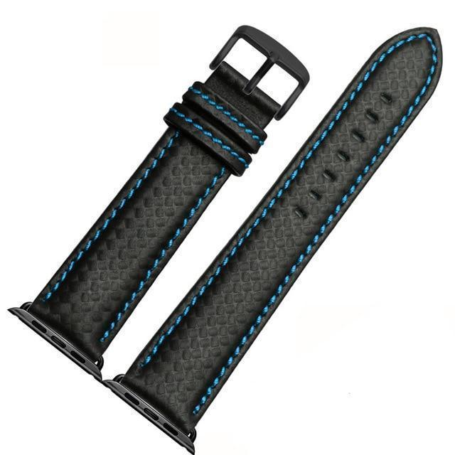 Apple China / Blue-black / 38mm or 40mm Luxury Strap for Apple watch band 44 mm 40mm iWatch band 42mm 38mm Carbon fiber+Leather watchband bracelet Apple watch 4 3 2 1