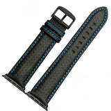 Apple China / Blue-black / 38mm or 40mm Luxury Strap for Apple watch band 44 mm 40mm iWatch band 42mm 38mm Carbon fiber+Leather watchband bracelet Apple watch 4 3 2 1