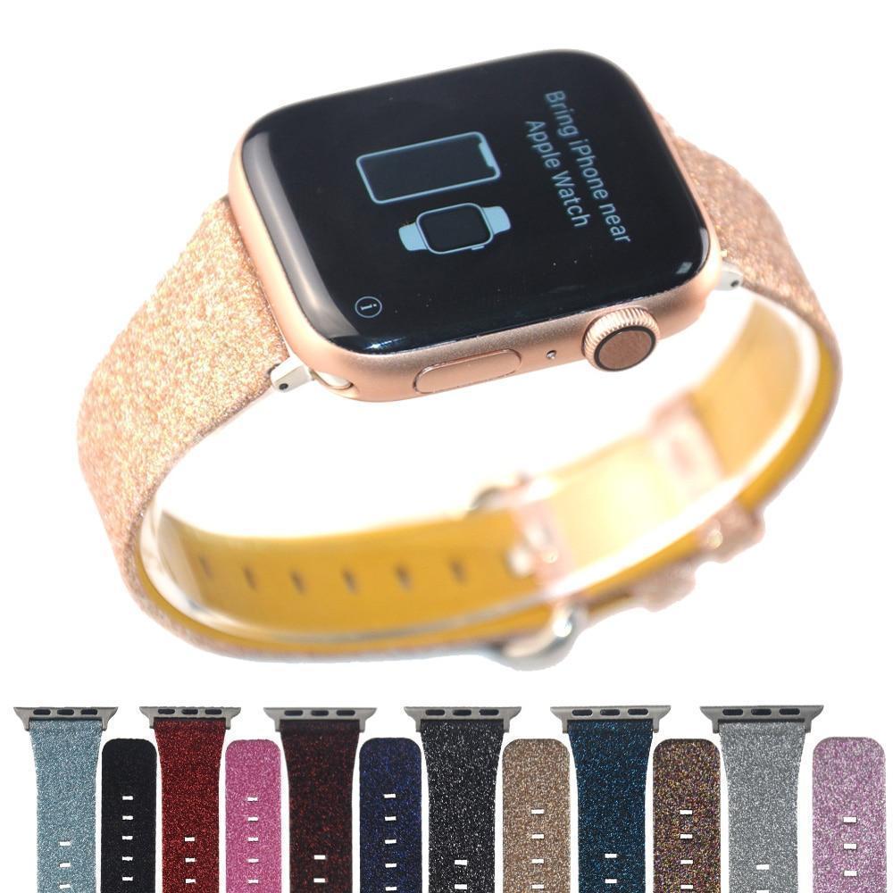 Apple Christmas Shiny Glitter Leather Bling Luxury Bracelet Strap for Apple Watch Band Series 4 3 2 1 for iwatch 40MM 44MM 38MM 42MM